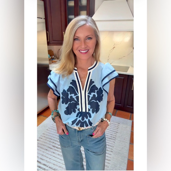 NWT Blue Ruffle Blouse-S - Picture 3 of 13